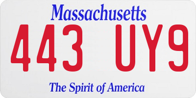 MA license plate 443UY9