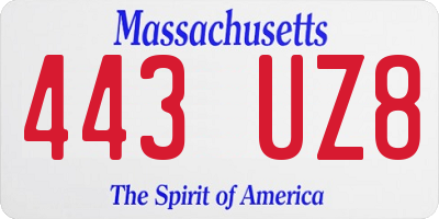 MA license plate 443UZ8