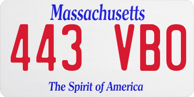 MA license plate 443VB0