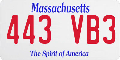 MA license plate 443VB3