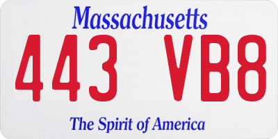 MA license plate 443VB8