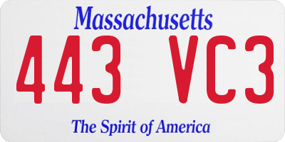 MA license plate 443VC3