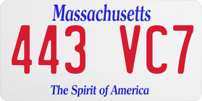 MA license plate 443VC7