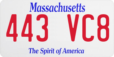 MA license plate 443VC8