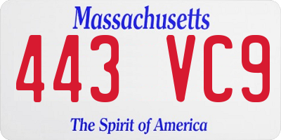 MA license plate 443VC9