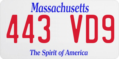 MA license plate 443VD9