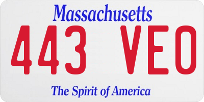 MA license plate 443VE0