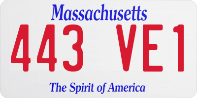 MA license plate 443VE1