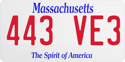 MA license plate 443VE3