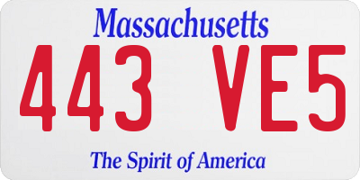 MA license plate 443VE5