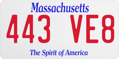 MA license plate 443VE8