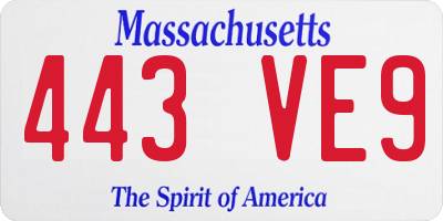 MA license plate 443VE9