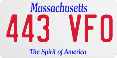 MA license plate 443VF0