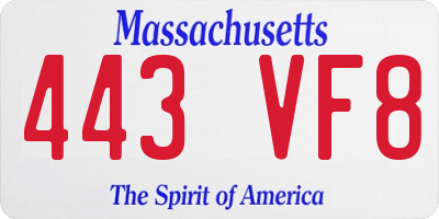 MA license plate 443VF8
