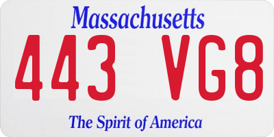 MA license plate 443VG8