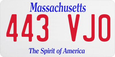 MA license plate 443VJ0
