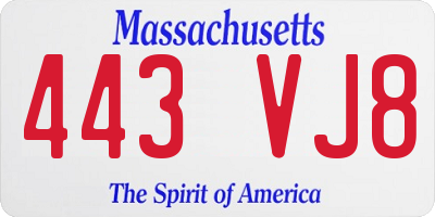 MA license plate 443VJ8