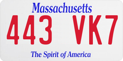 MA license plate 443VK7