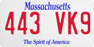 MA license plate 443VK9