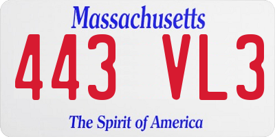 MA license plate 443VL3