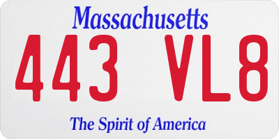 MA license plate 443VL8