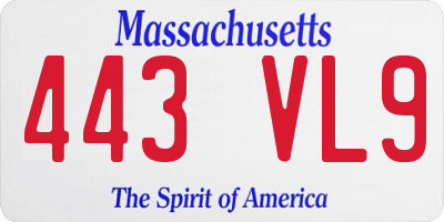 MA license plate 443VL9