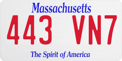MA license plate 443VN7