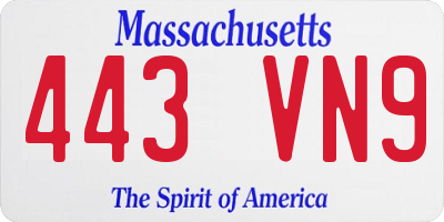 MA license plate 443VN9