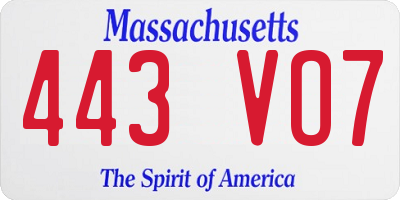 MA license plate 443VO7