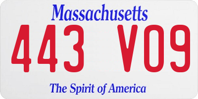 MA license plate 443VO9