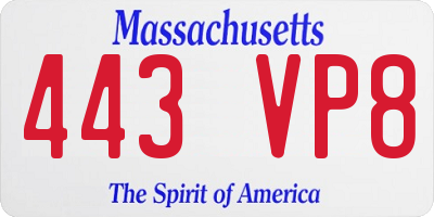MA license plate 443VP8
