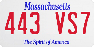 MA license plate 443VS7