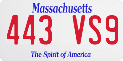 MA license plate 443VS9