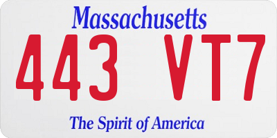 MA license plate 443VT7