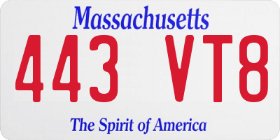 MA license plate 443VT8