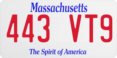 MA license plate 443VT9