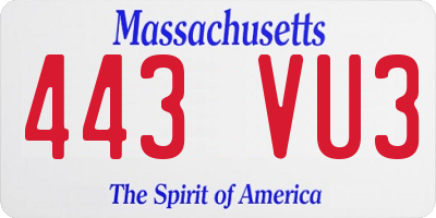 MA license plate 443VU3
