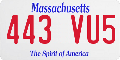 MA license plate 443VU5