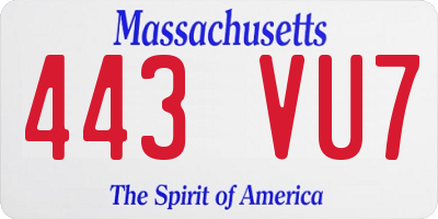 MA license plate 443VU7