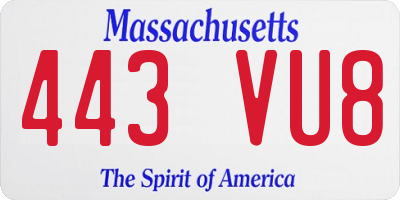 MA license plate 443VU8