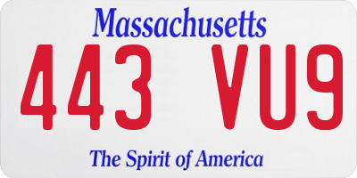 MA license plate 443VU9