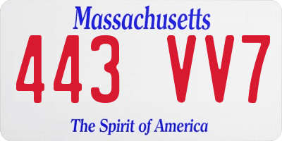 MA license plate 443VV7