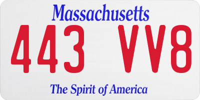 MA license plate 443VV8