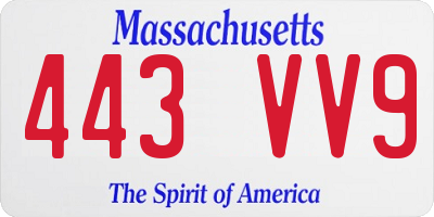 MA license plate 443VV9