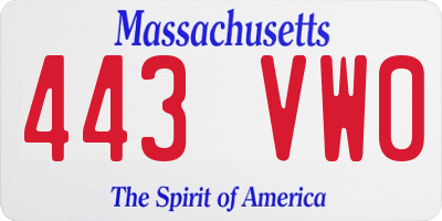 MA license plate 443VW0