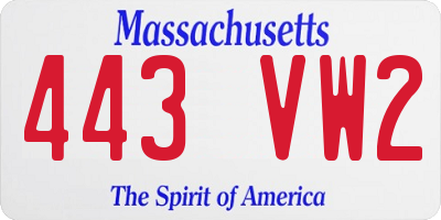 MA license plate 443VW2