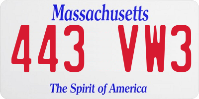 MA license plate 443VW3