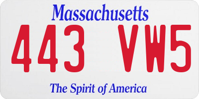 MA license plate 443VW5