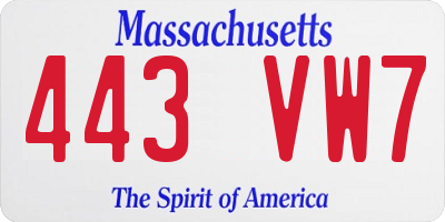 MA license plate 443VW7