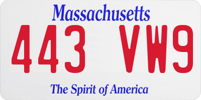 MA license plate 443VW9